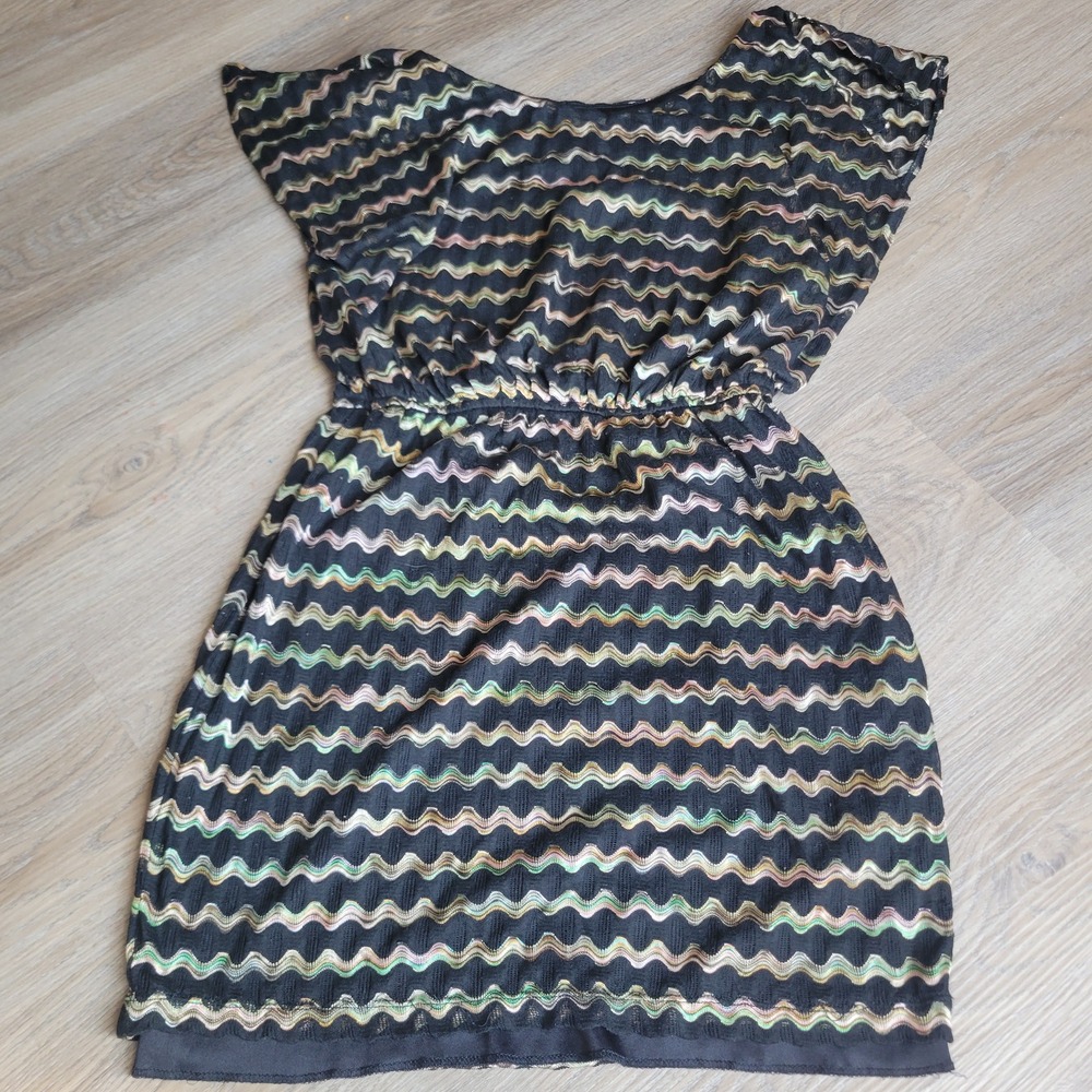 City Triangles Women Dress S Black Multi Metallic Chevron Wave Party Cocktail